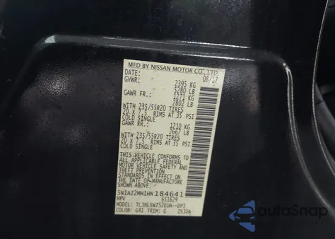 2017 Nissan Murano Platinum z USA, uszkodzony, nr VIN 5N1AZ2MH1HN184641